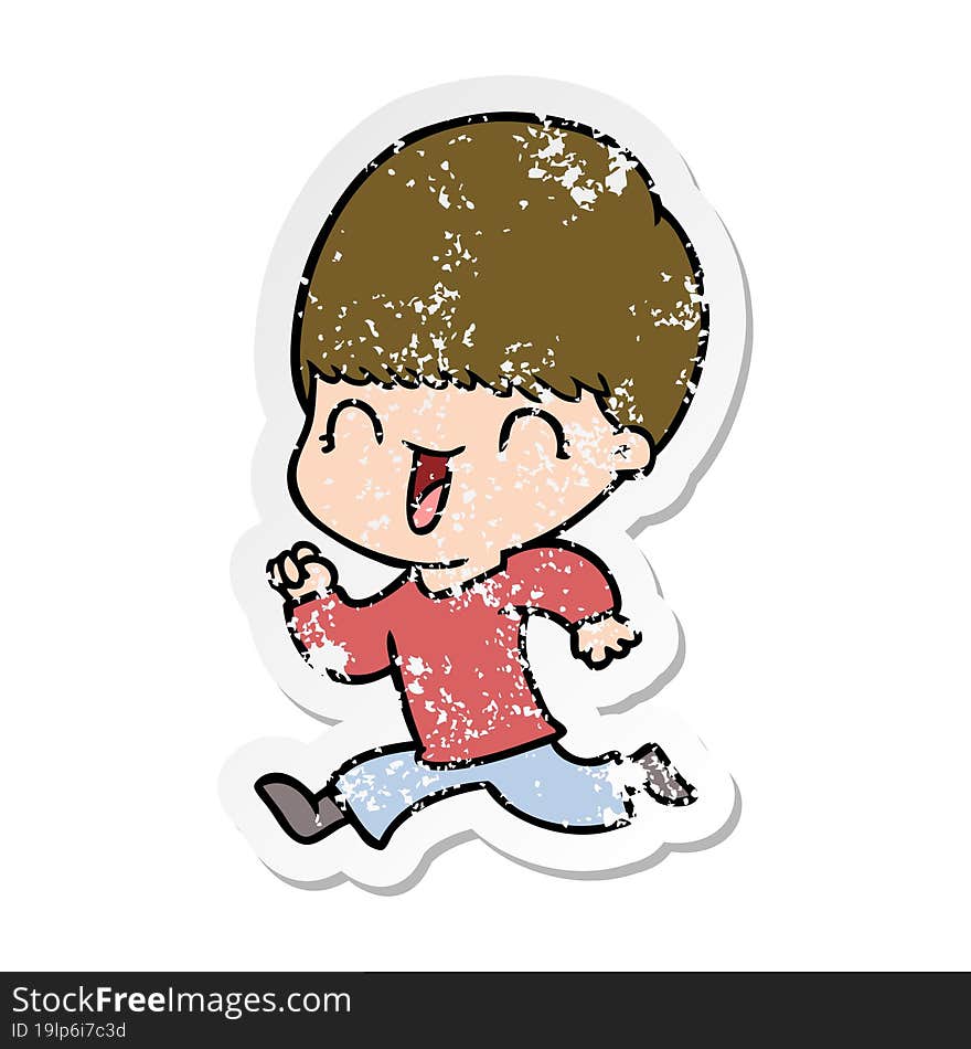 Distressed Sticker Of A Happy Cartoon Boy