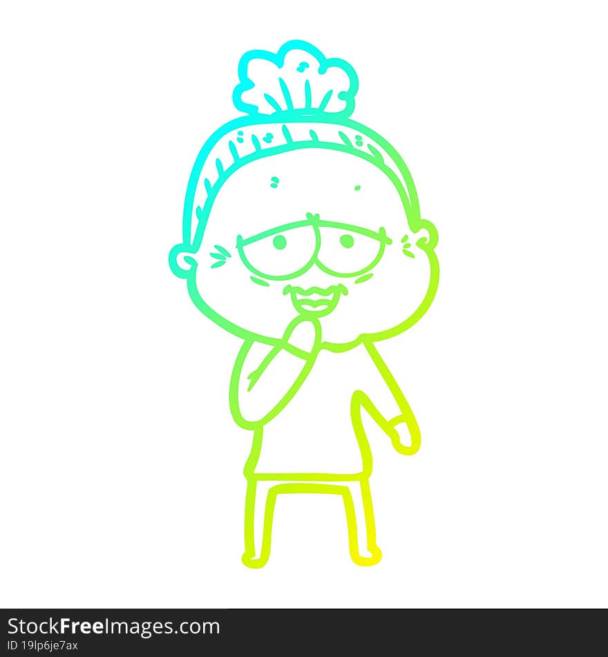 cold gradient line drawing cartoon happy old lady