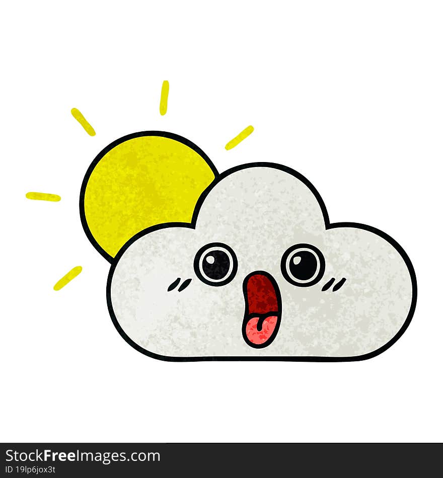 retro grunge texture cartoon sun and cloud