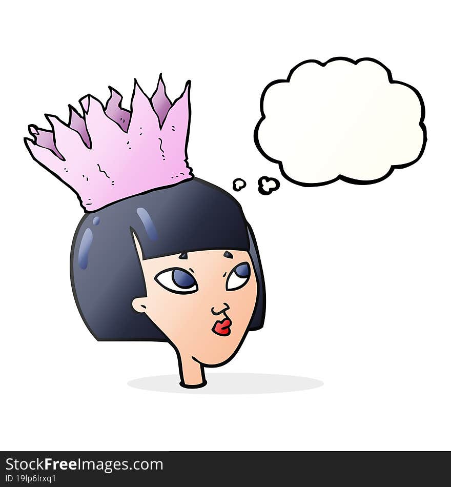 thought bubble cartoon woman wearing paper crown