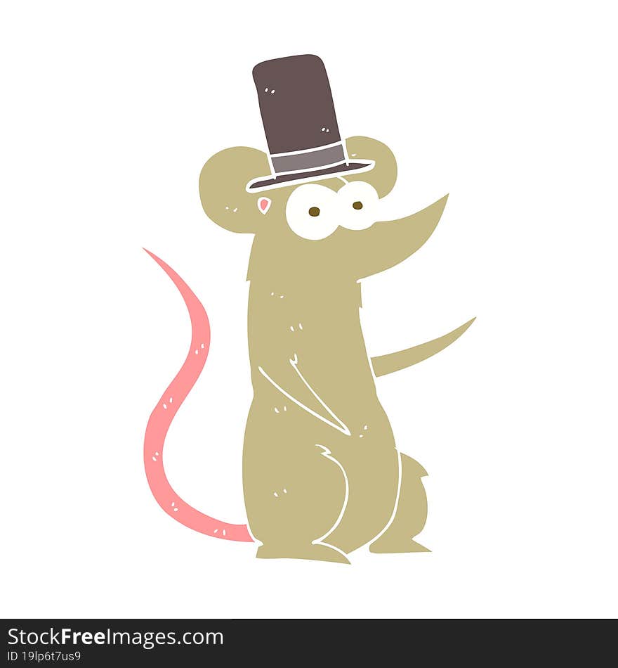 flat color illustration of a cartoon mouse wearing top hat