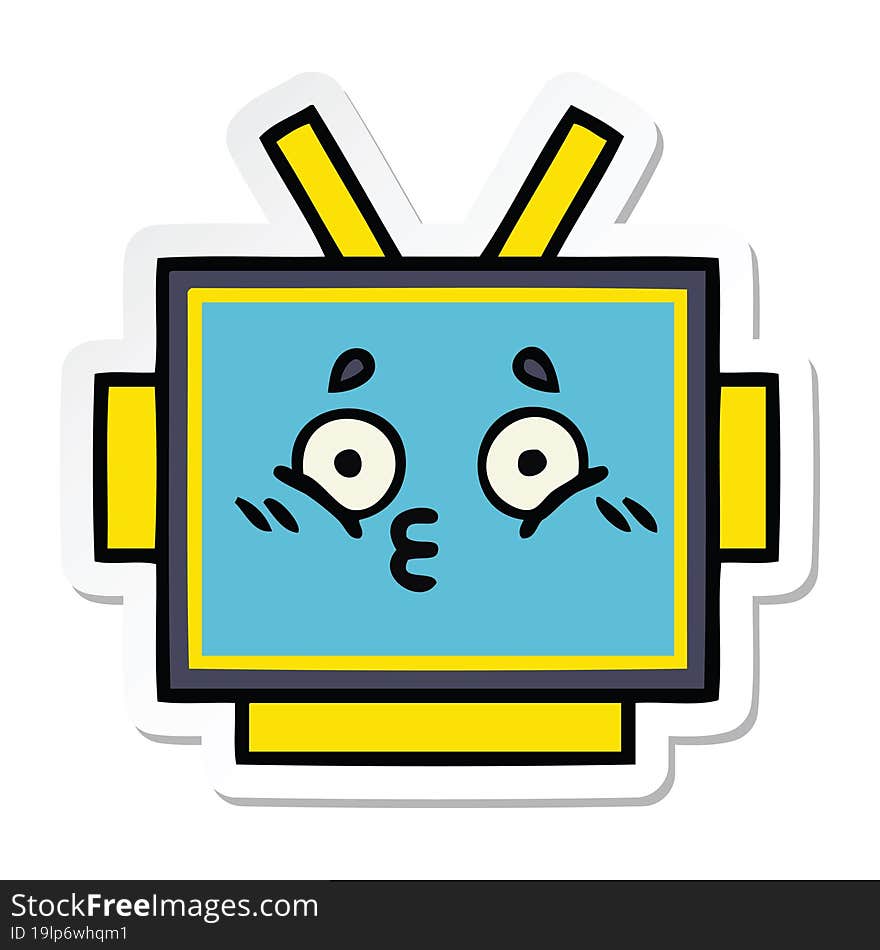 Sticker Of A Cute Cartoon Robot Head