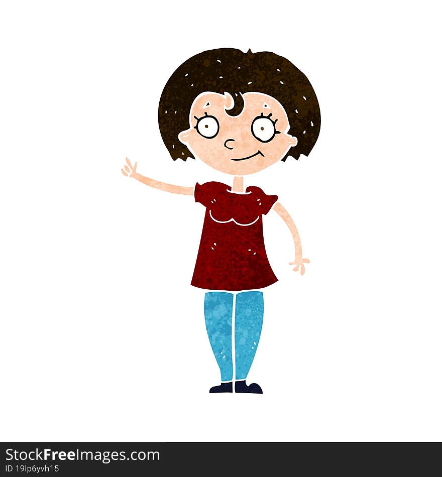 cartoon happy woman pointing