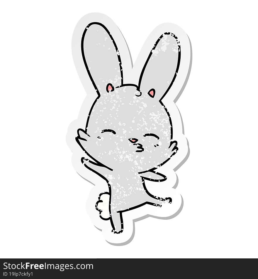 distressed sticker of a curious bunny cartoon