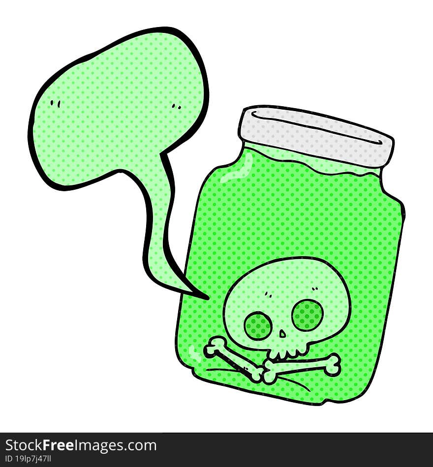 comic book speech bubble cartoon jar with skull