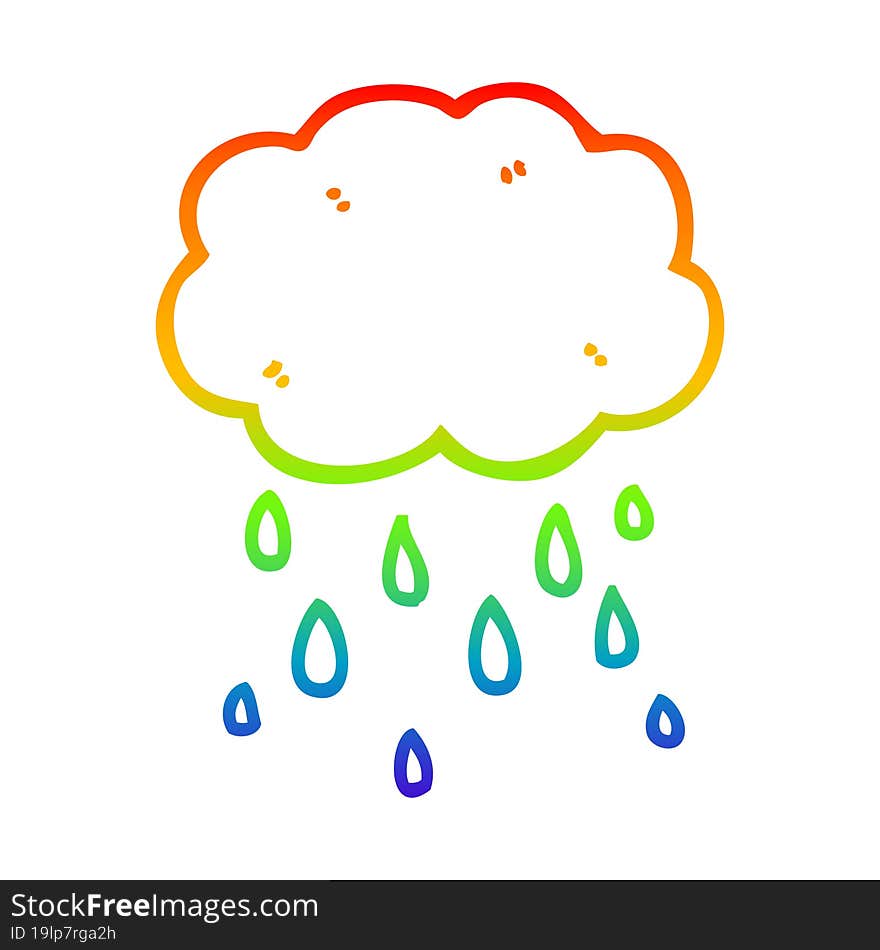 rainbow gradient line drawing cartoon cloud raining