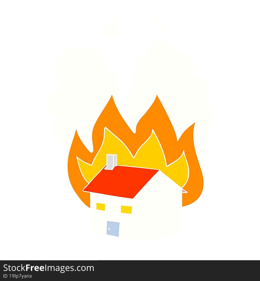 Flat Color Style Cartoon Burning House