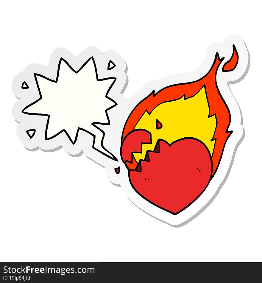 cartoon flaming heart and speech bubble sticker