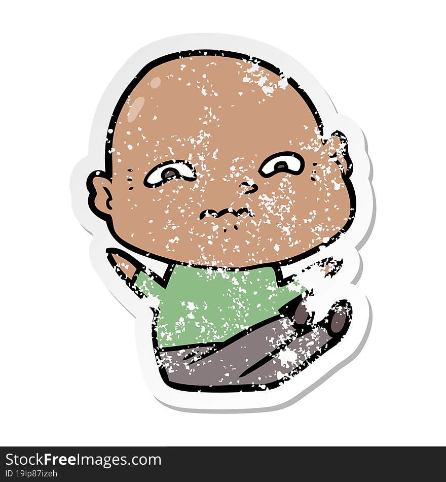 Distressed Sticker Of A Cartoon Nervous Man