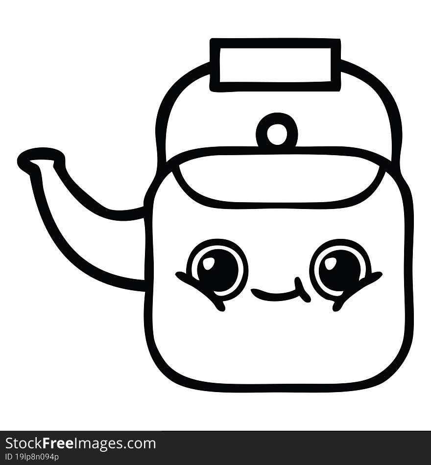 line drawing cartoon of a kettle. line drawing cartoon of a kettle