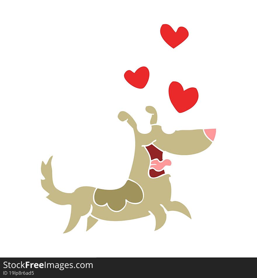 flat color style cartoon dog with love hearts