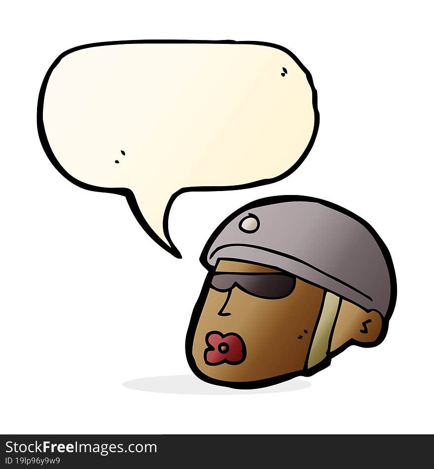 cartoon policeman head with speech bubble