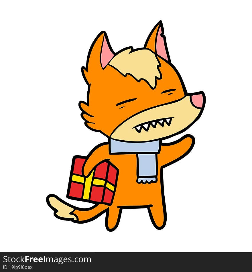 fox cartoon character with present. fox cartoon character with present