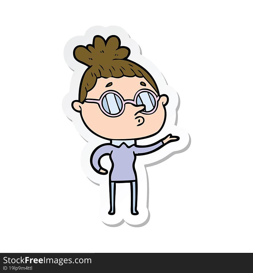 Sticker Of A Cartoon Woman Wearing Glasses