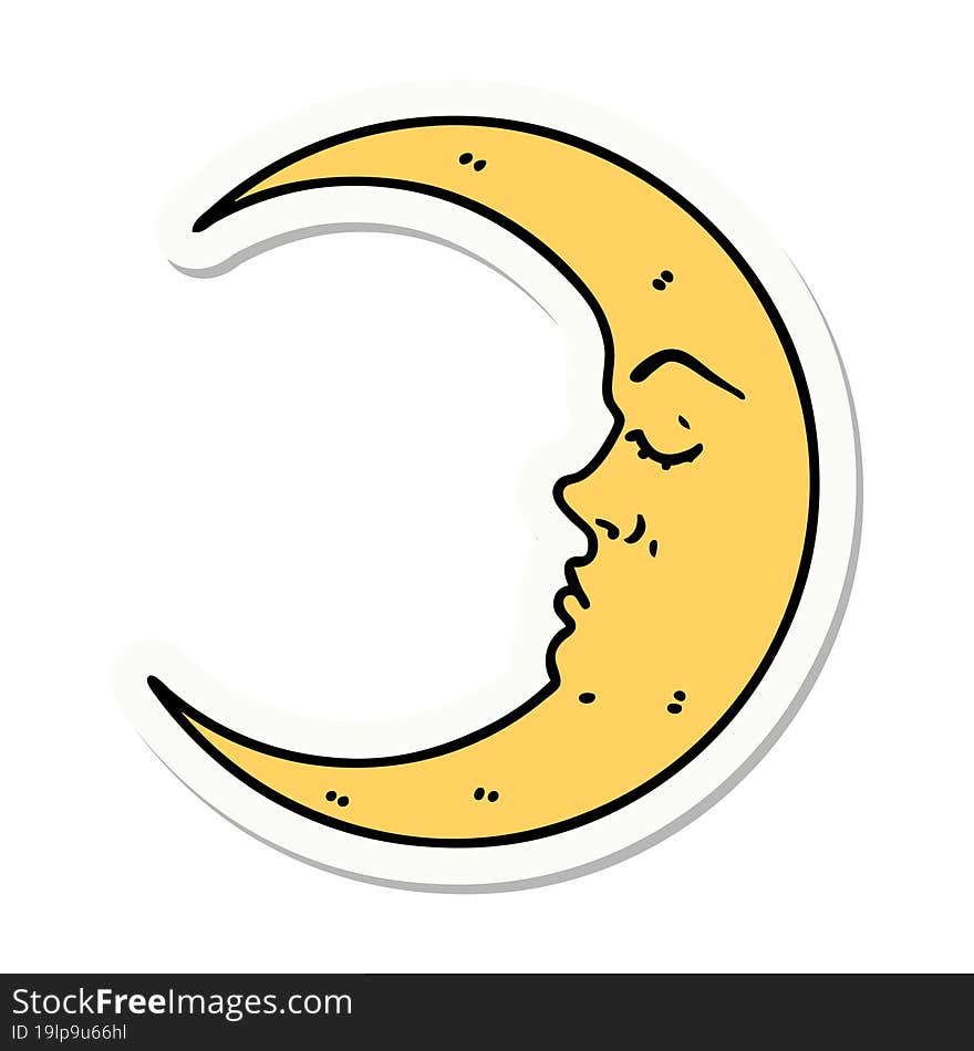 Tattoo Style Sticker Of A Crescent Moon