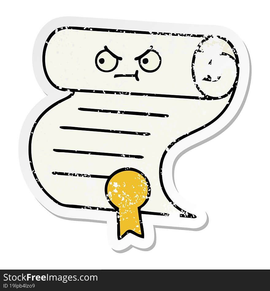 distressed sticker of a cute cartoon contract