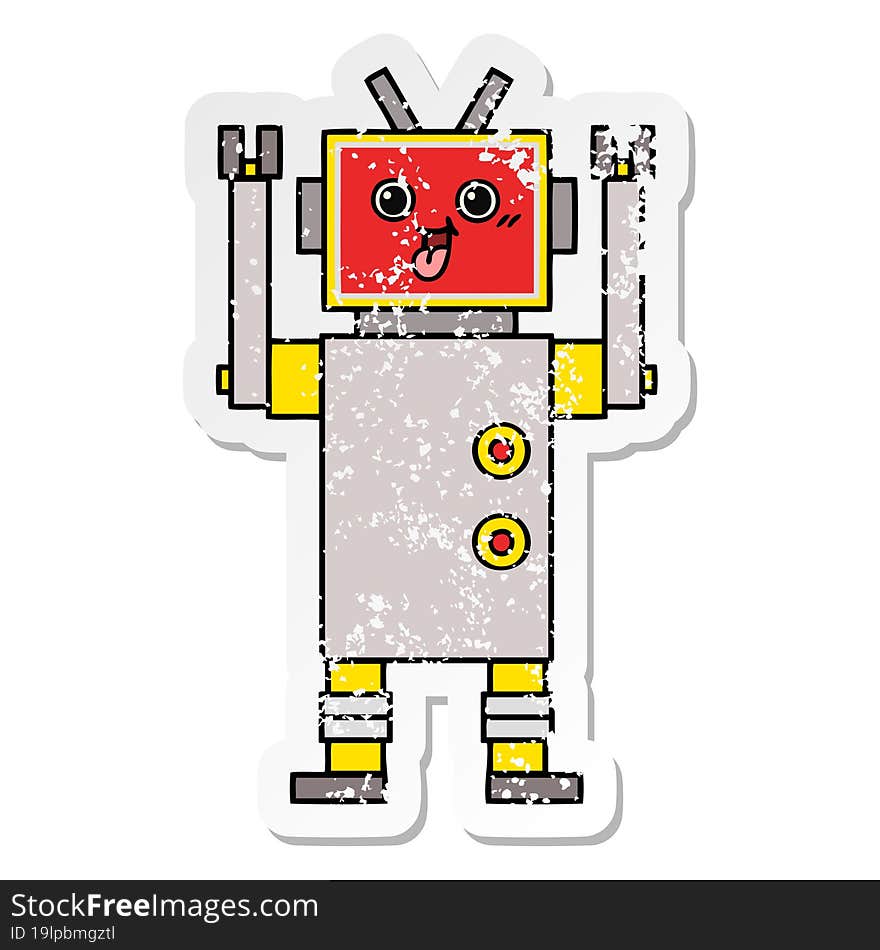 distressed sticker of a cute cartoon robot