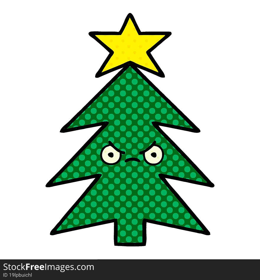 comic book style cartoon of a christmas tree