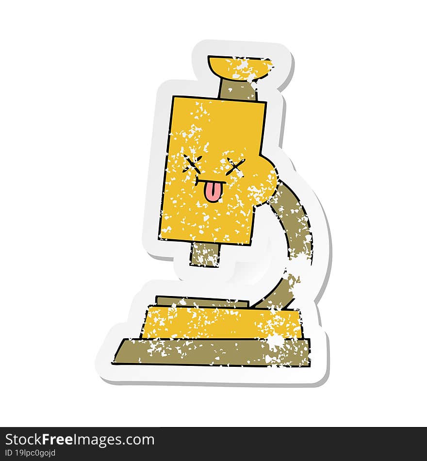 distressed sticker of a cute cartoon microscope