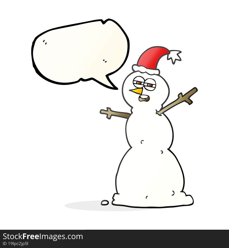 freehand drawn speech bubble cartoon unhappy snowman