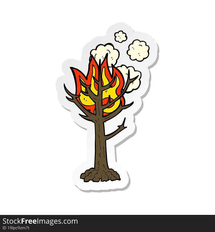 sticker of a cartoon burning tree