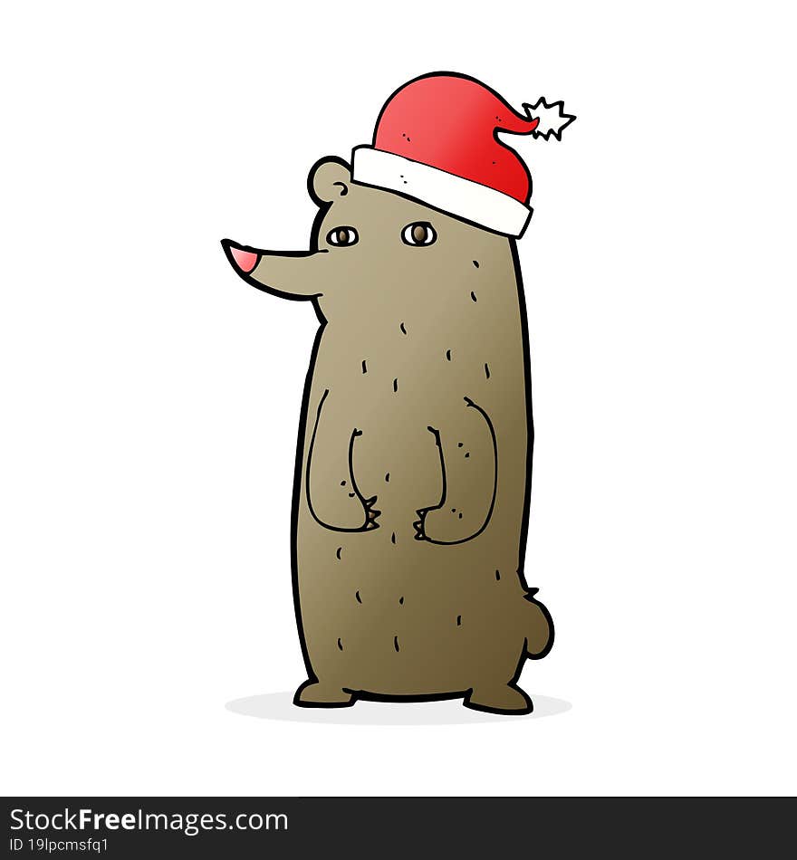 cartoon bear wearing a christmas hat. cartoon bear wearing a christmas hat