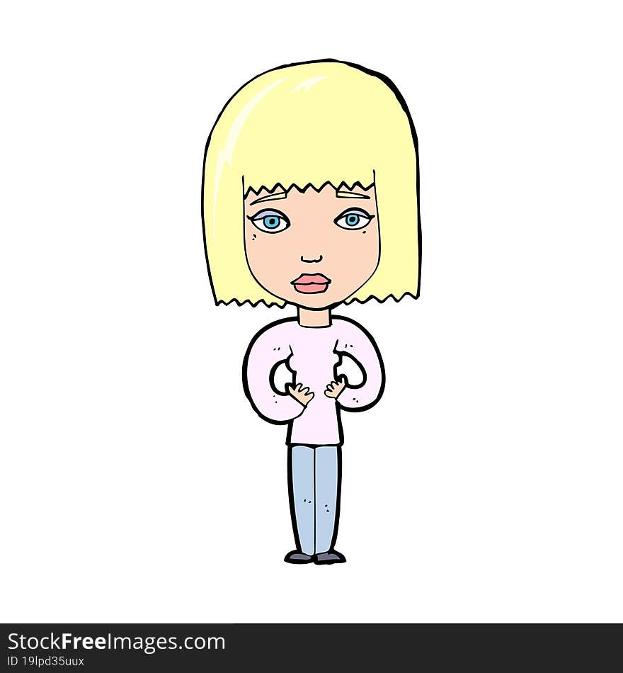 cartoon woman indicating self