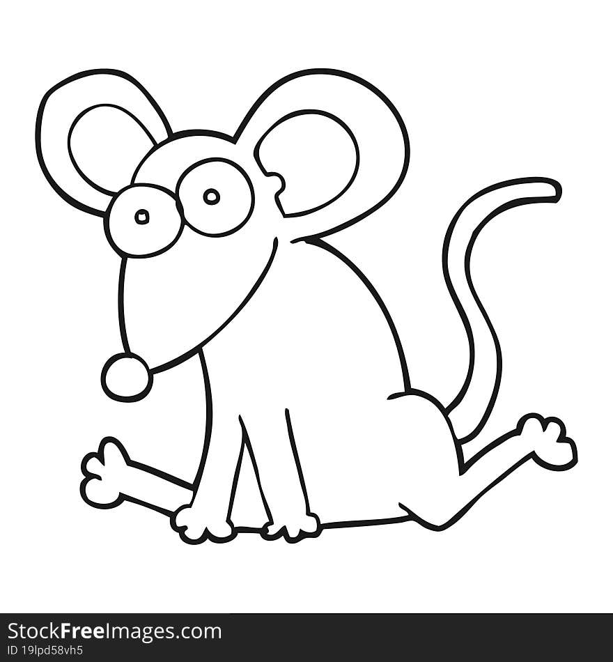 freehand drawn black and white cartoon mouse