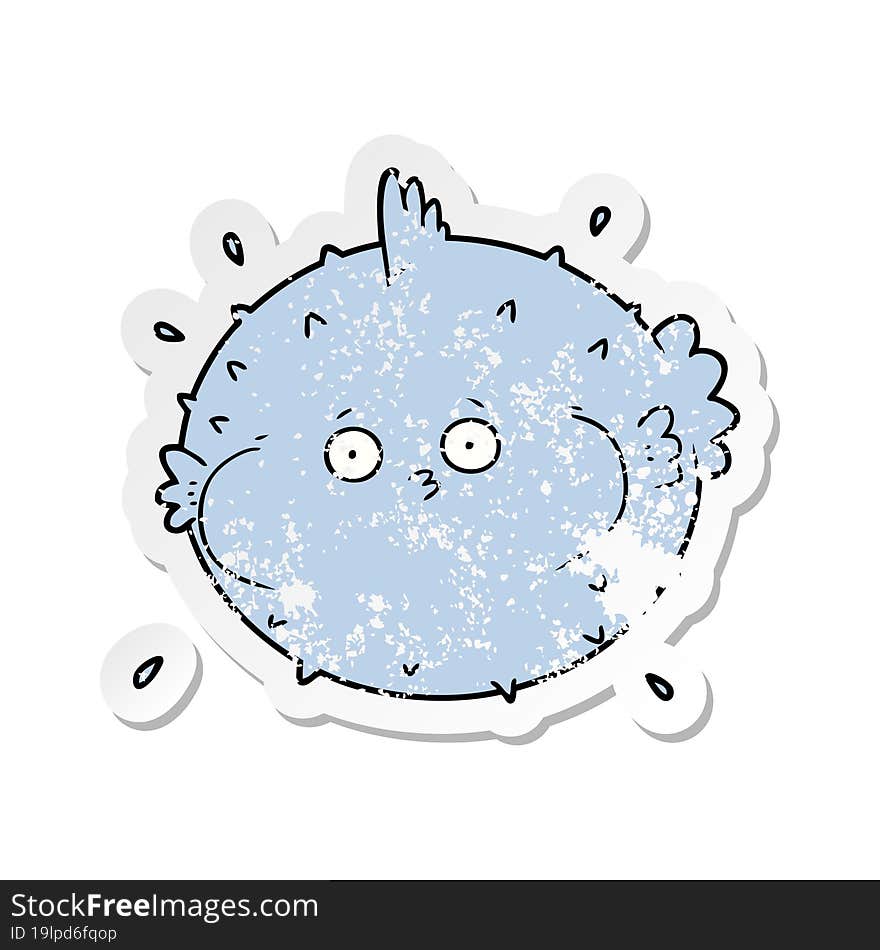 distressed sticker of a cartoon puffer fish