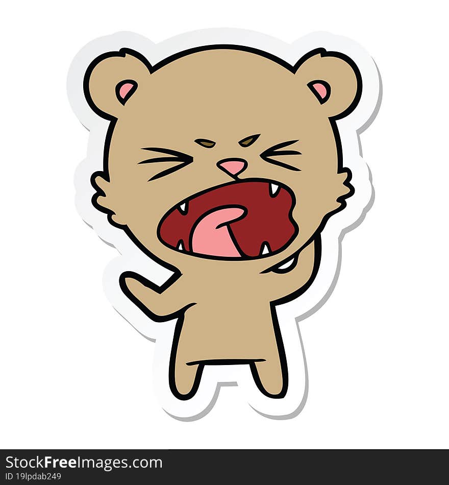 sticker of a angry cartoon bear shouting