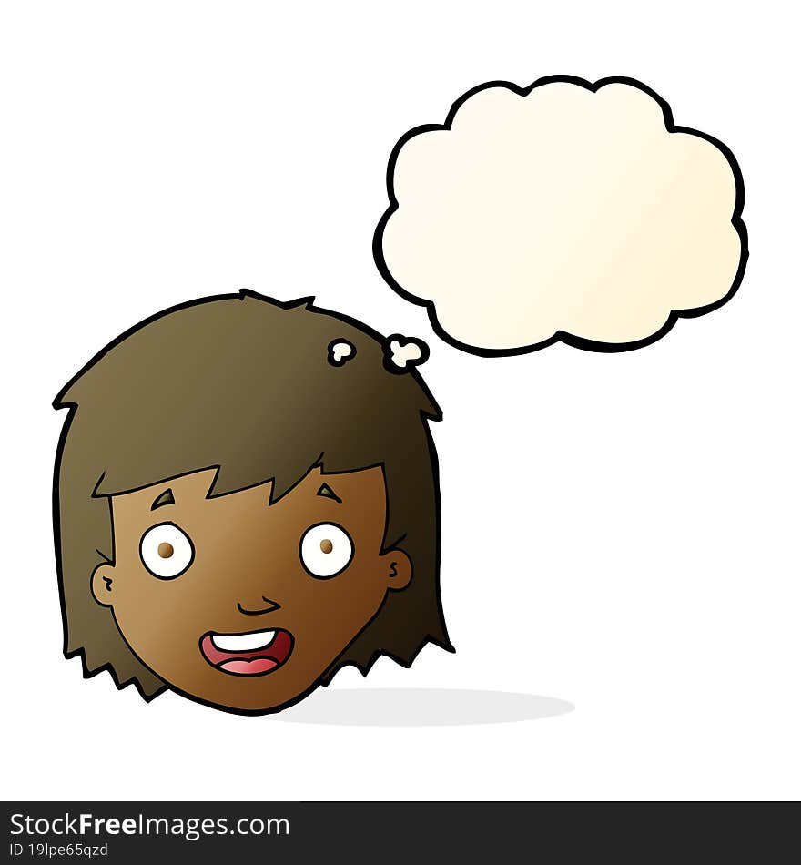 Cartoon Happy Female Face With Thought Bubble