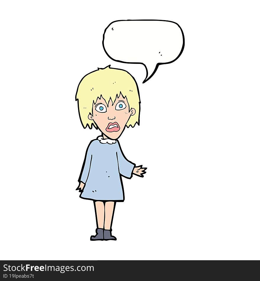 cartoon shocked woman with speech bubble