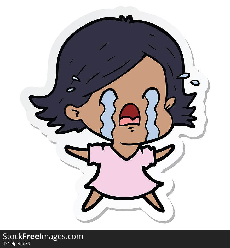 sticker of a cartoon woman crying