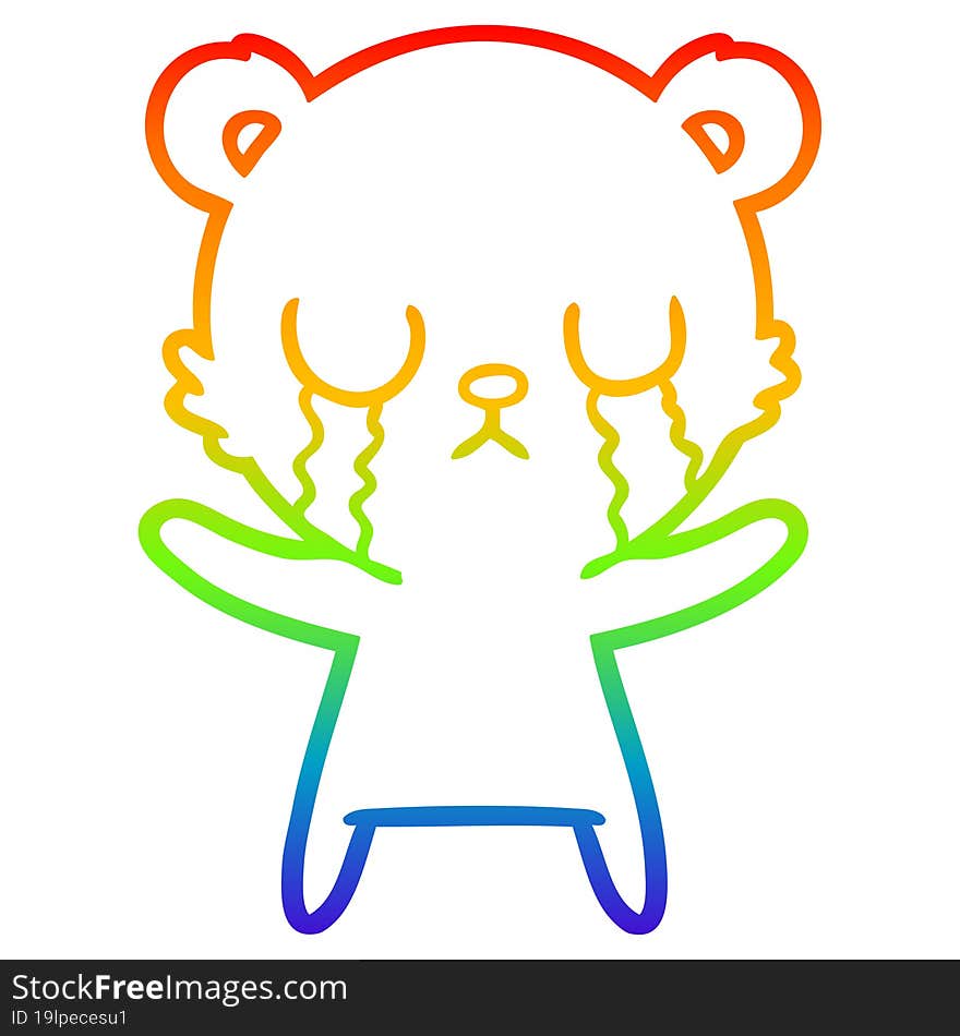 rainbow gradient line drawing crying cartoon bear