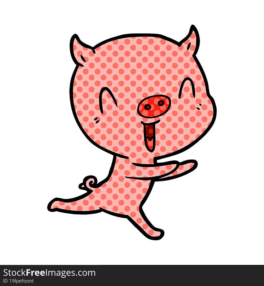 happy cartoon pig running. happy cartoon pig running