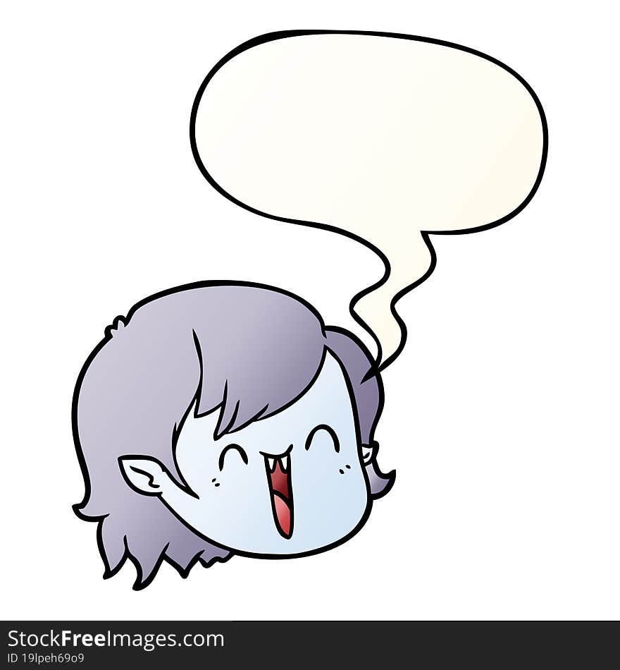 cartoon vampire girl face and speech bubble in smooth gradient style