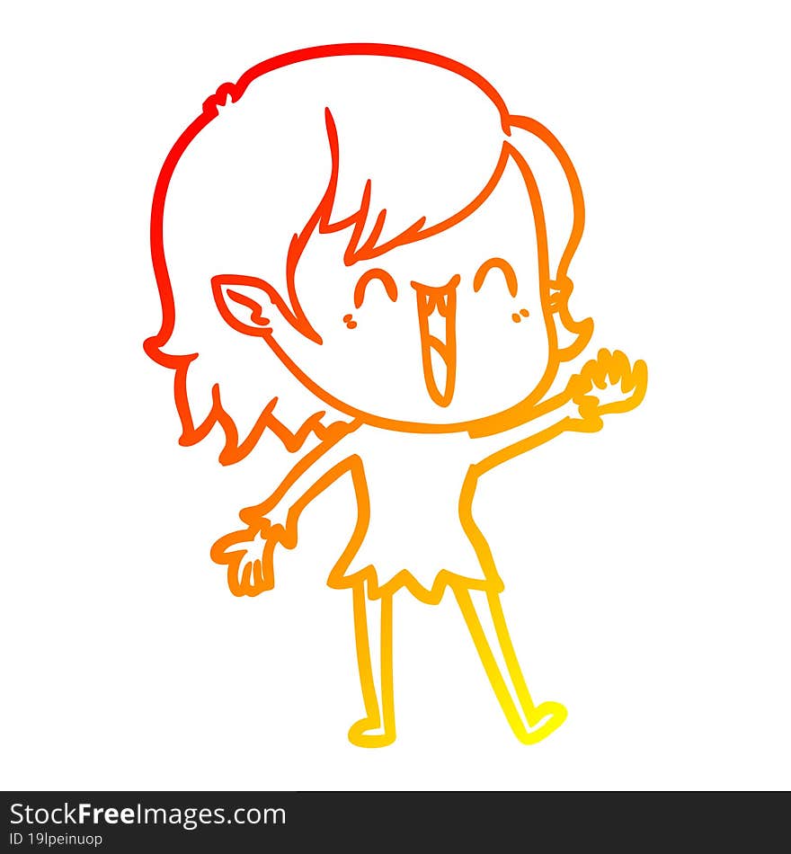 warm gradient line drawing cute cartoon happy vampire girl