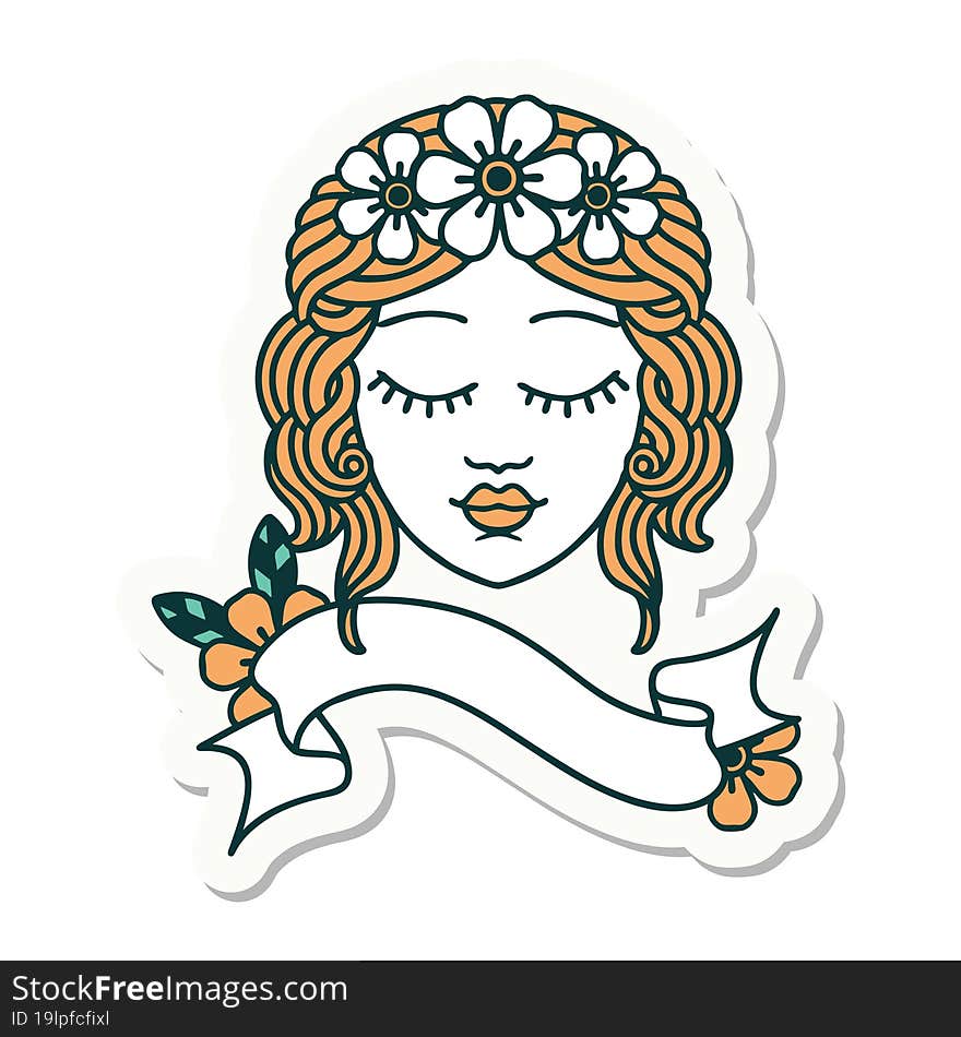 Tattoo Sticker With Banner Of A Maidens Face