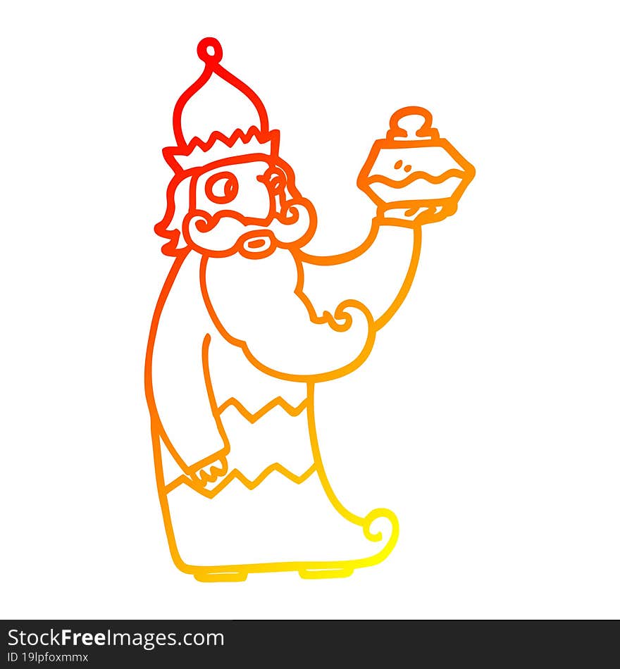 warm gradient line drawing of a one of the three wise men cartoon