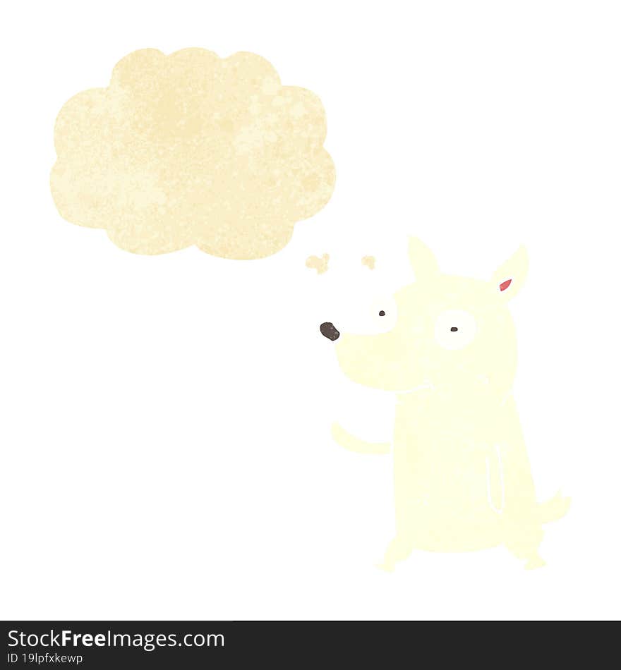 cartoon little dog waving with thought bubble