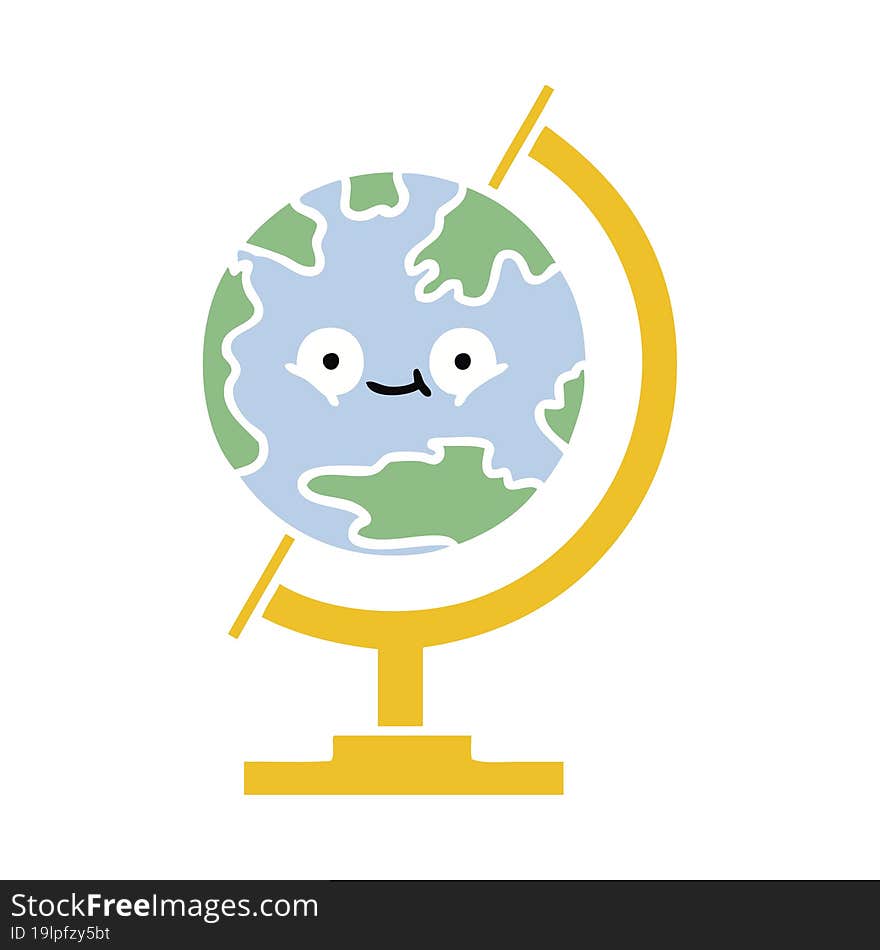 flat color retro cartoon of a globe of the world