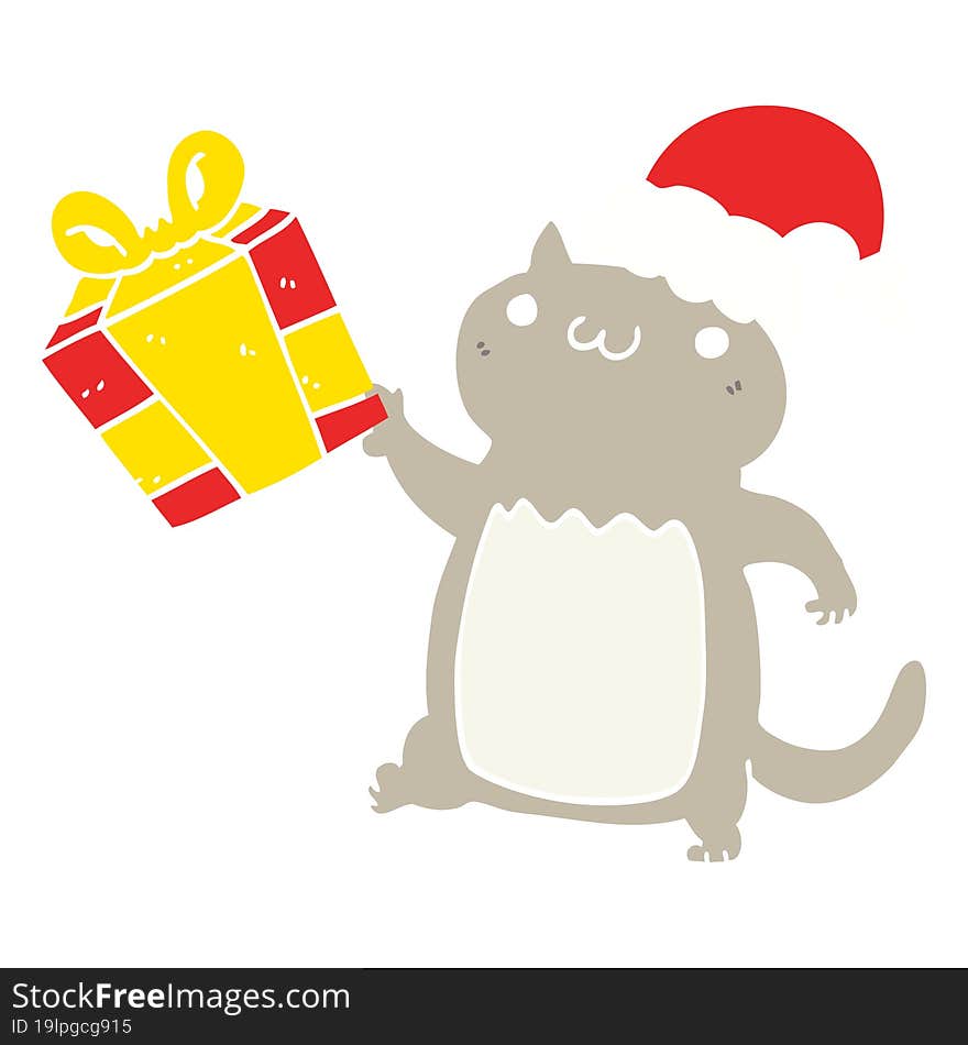 Cute Flat Color Style Cartoon Christmas Cat