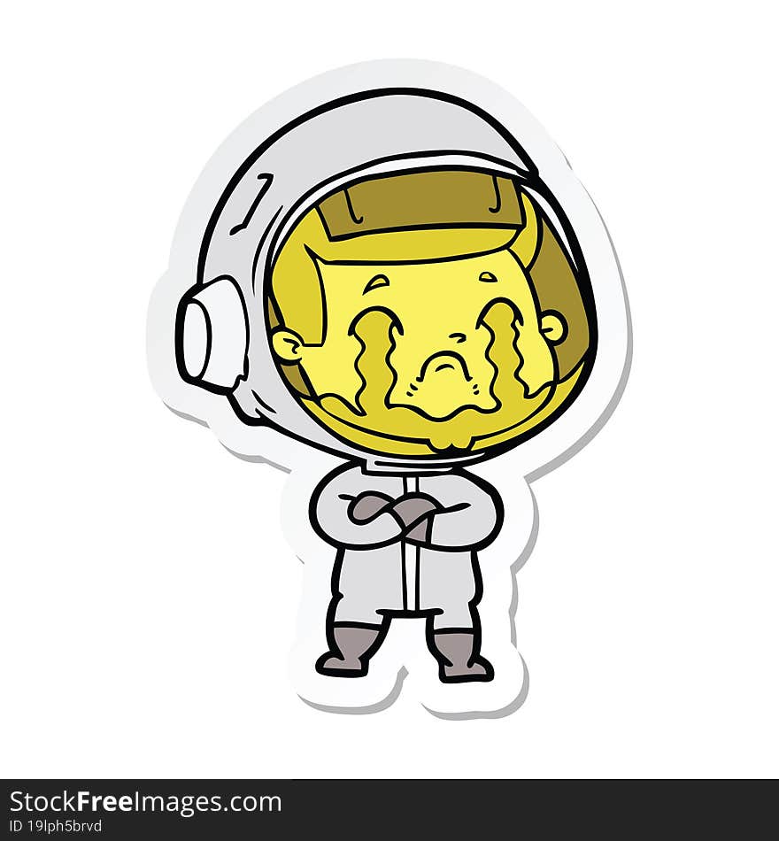 Sticker Of A Cartoon Crying Astronaut