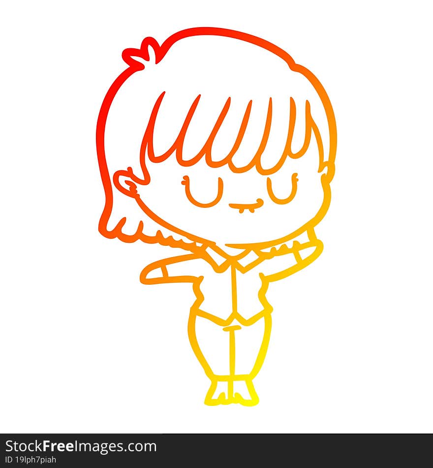 warm gradient line drawing of a cartoon woman