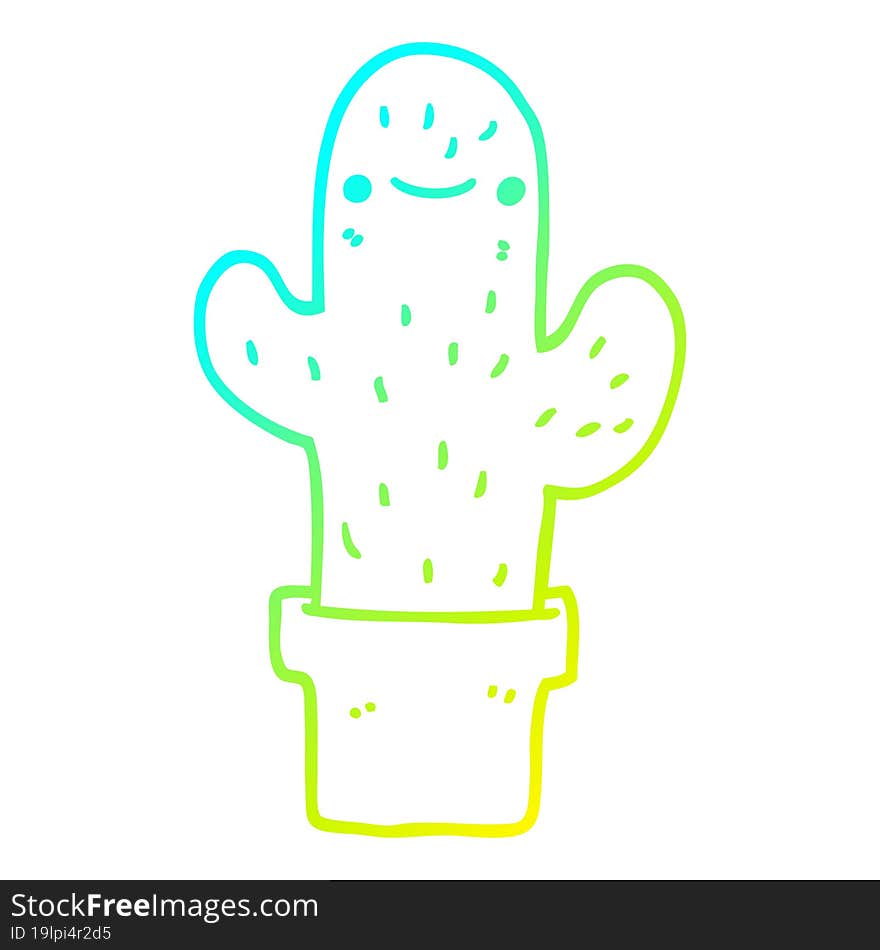 Cold Gradient Line Drawing Cartoon Cactus