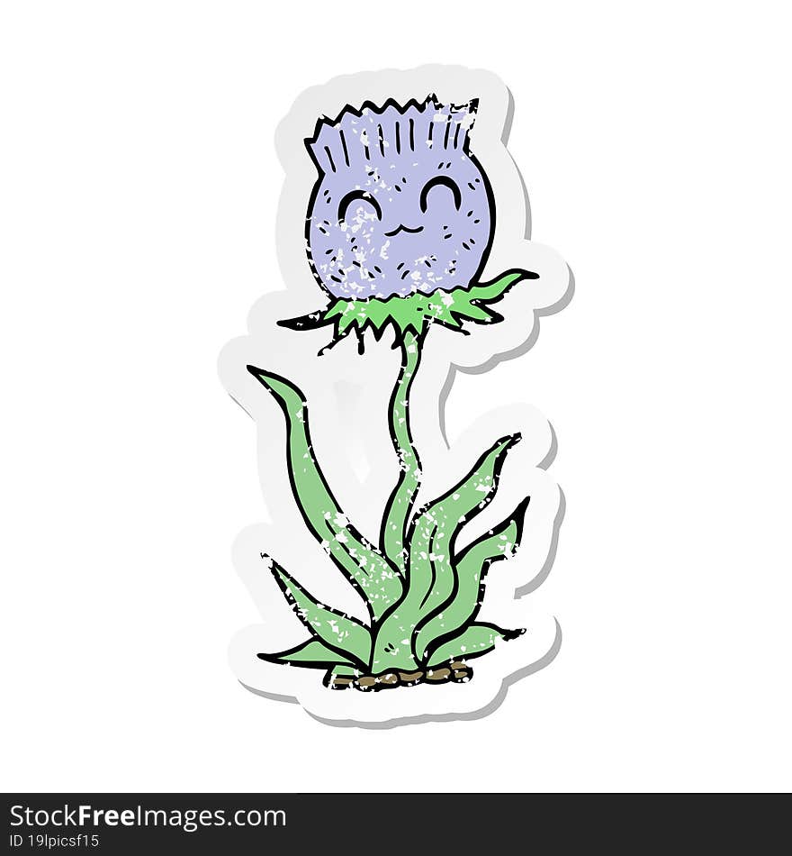 Distressed Sticker Of A Cartoon Thistle