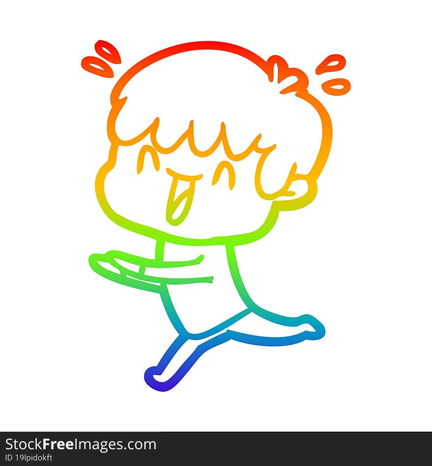 rainbow gradient line drawing of a cartoon laughing boy