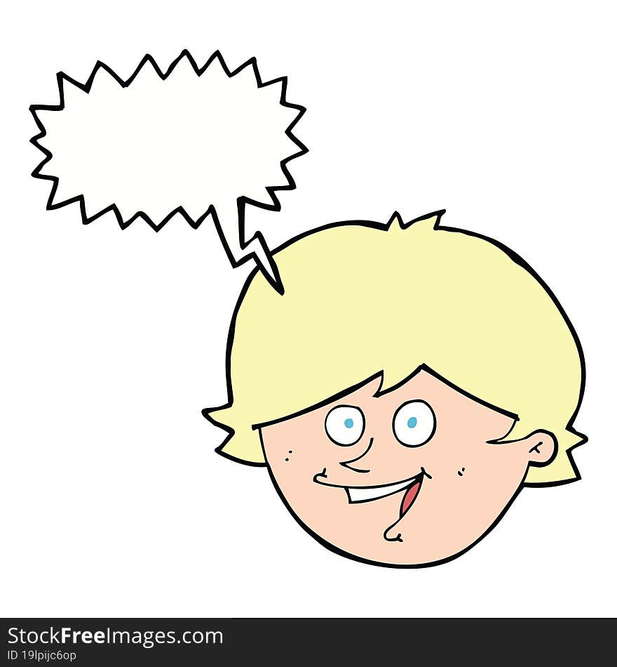 cartoon happy boy face with speech bubble