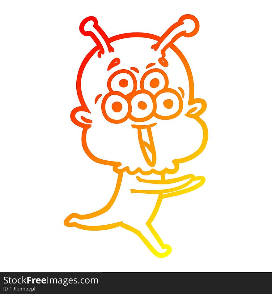 warm gradient line drawing happy cartoon alien running