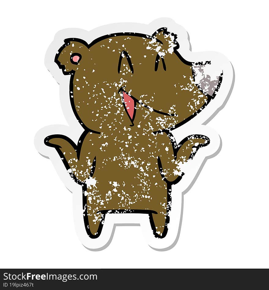 Distressed Sticker Of A Laughing Bear Cartoon